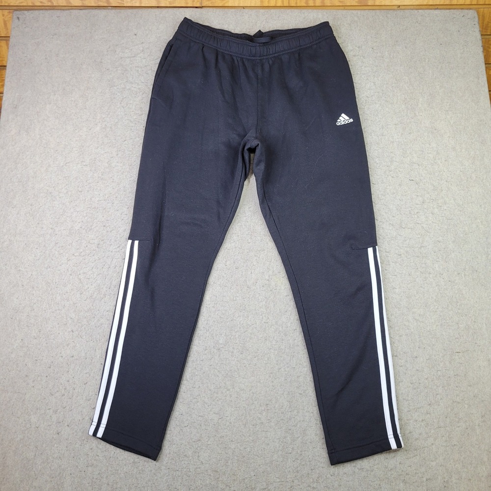 Adidas Track Pants Men Size M Black Excellent Three Stripe Tapered Joggers